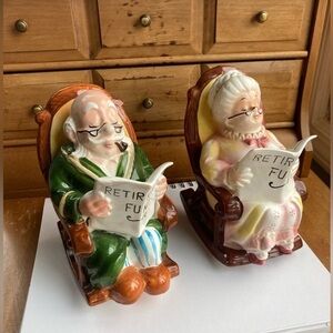 Bank Rocking chair grandma and Grandpa ceramic vintage cottage core retirement